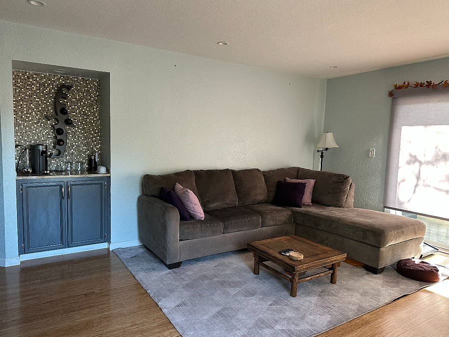 Coffee and wine station with couch
