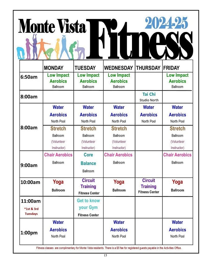 List of scheduled fitness activities