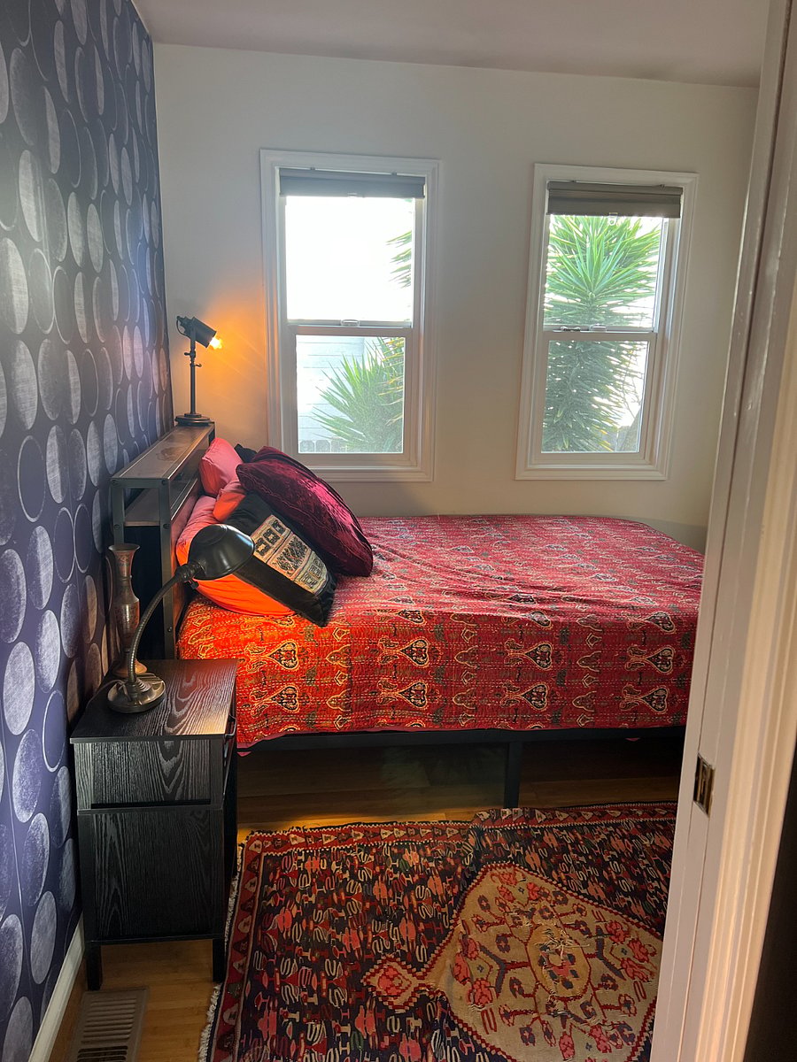 Everything is new: new bed, mattress, sheets, comfortor, dresser, bedside table -- all brand new. Except the rug. 