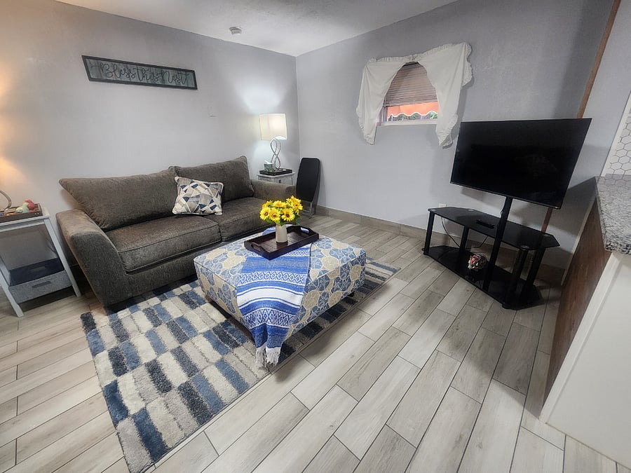 living room with sofa bed full size