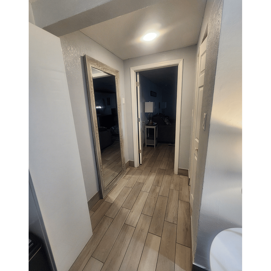 walk through pass for entrance to other living areas.