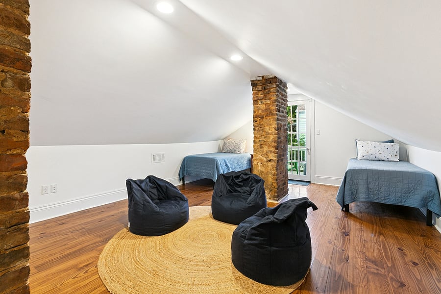Upstairs room with 2, twin beds and private outdoor balcony