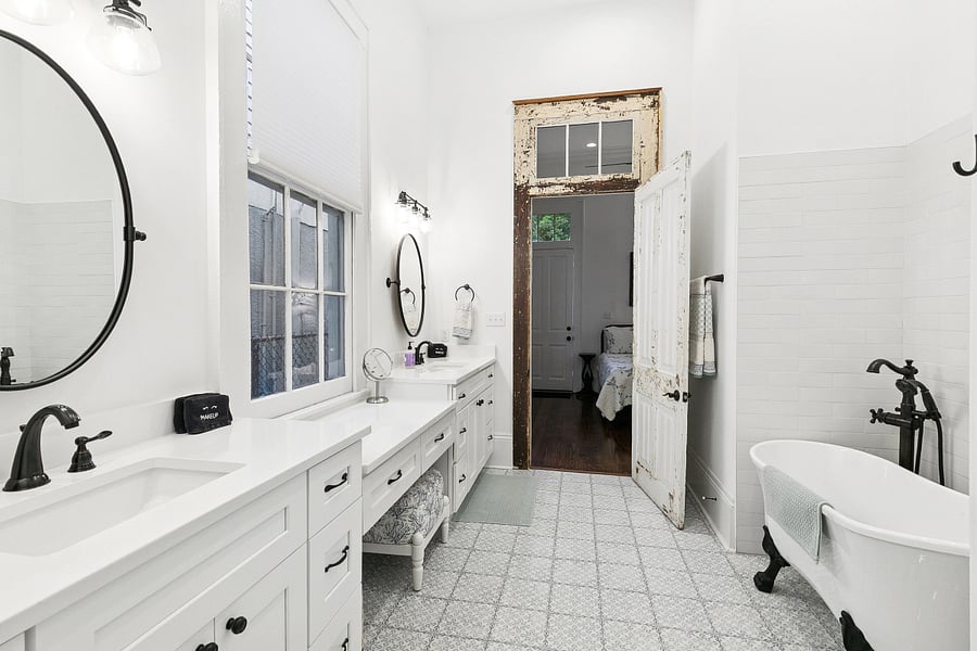 Jack & Jill bathroom with shower and separate soaking tub