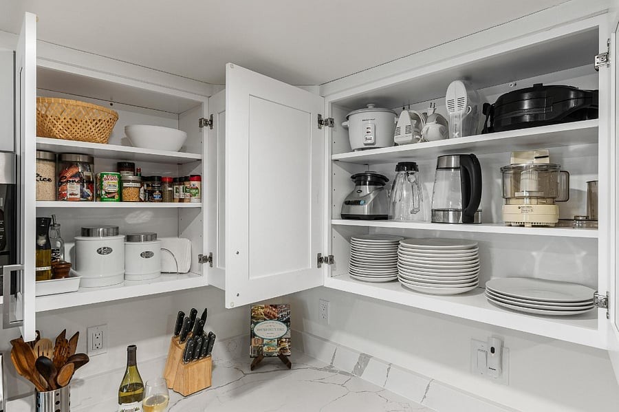 Pantry and spice cabinet to the left and appliance cabinet to the right.  You won't want for anything, just bring your food!