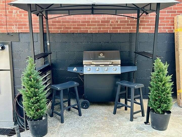 BBQ pavilion with nighttime LED lights