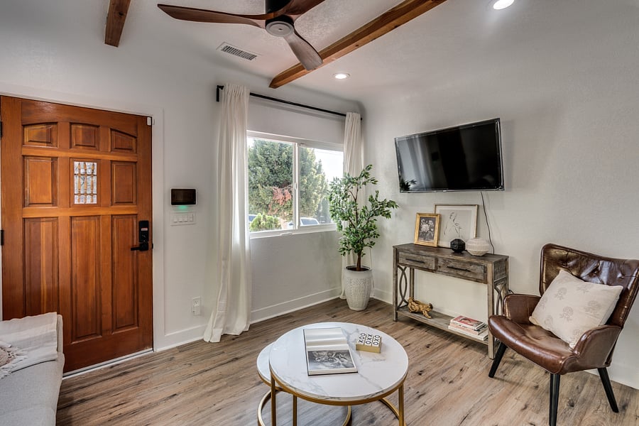 Smart locks, smart TV, and modern look furniture. 