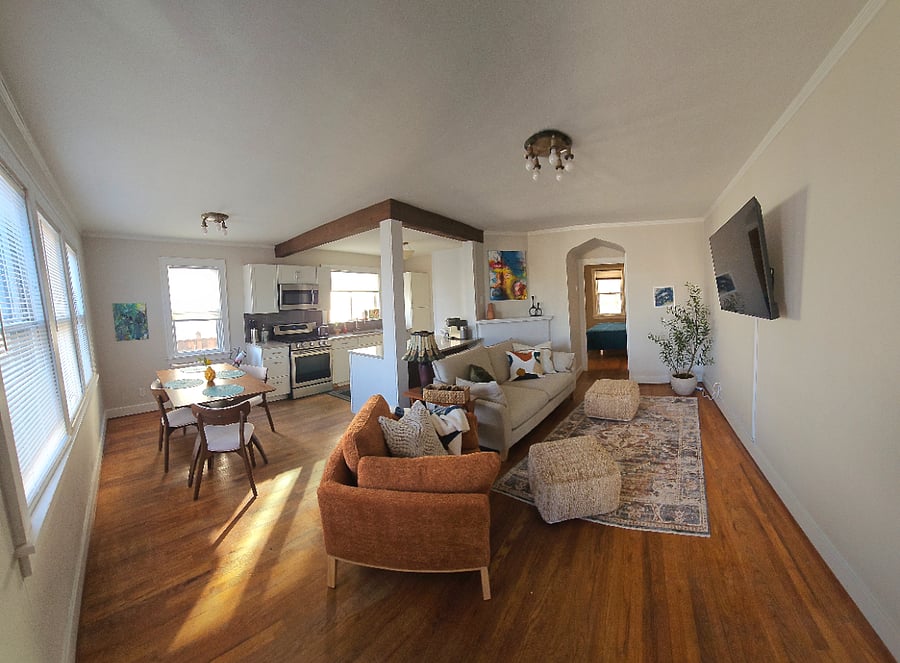 open plan kitchen living, dining