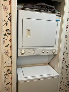 There is a washer and dryer located in the main bathroom