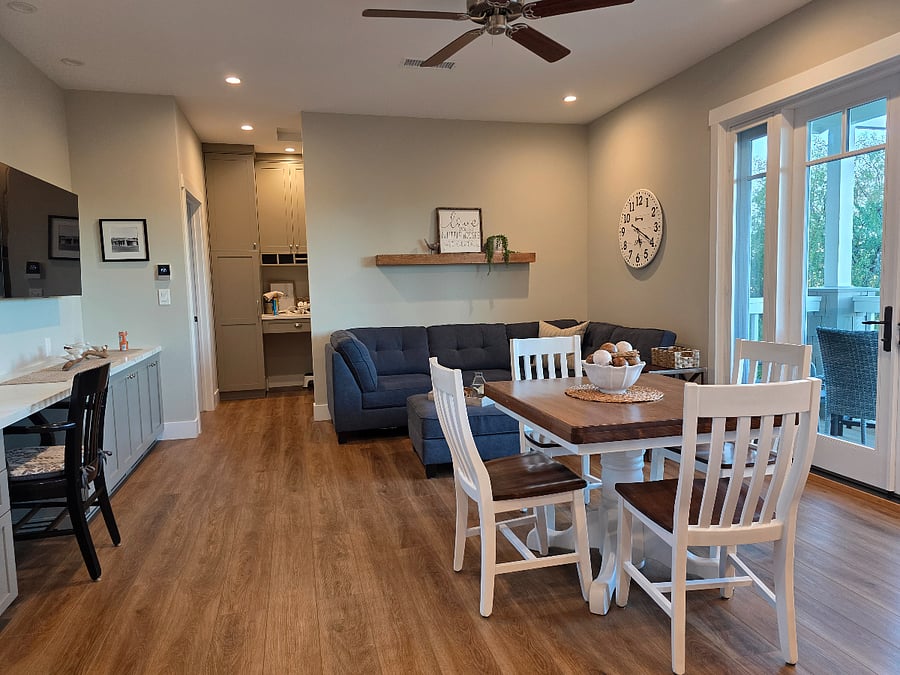 Dining area and living room area