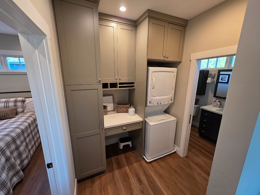 Hallway built-in with desk and laundry