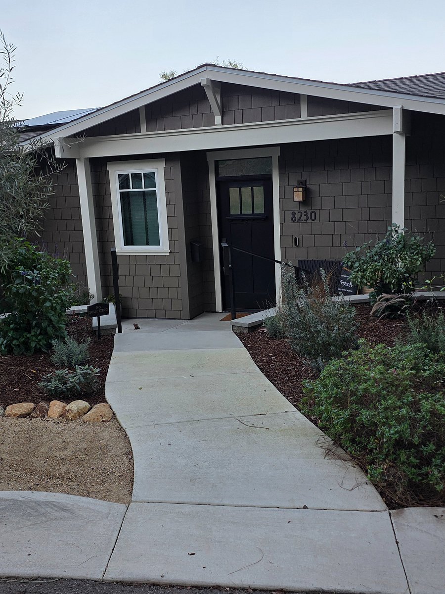 Cottage front door and walk.