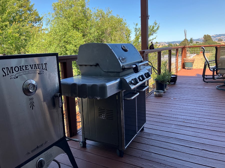 BBQ and smoker on deck right out kitchen door
