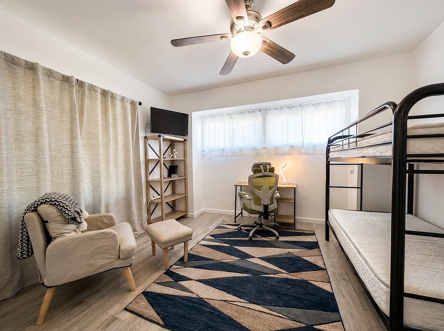Dedicated office workspace with desk and fast WiFi for remote work