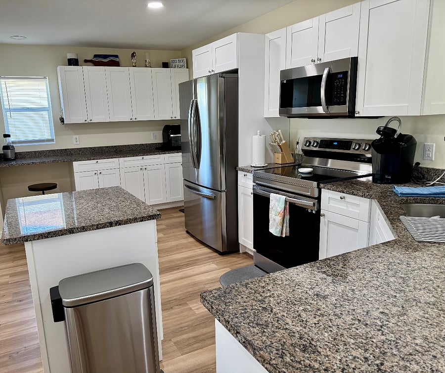 Large open kitchen to the living and dining area