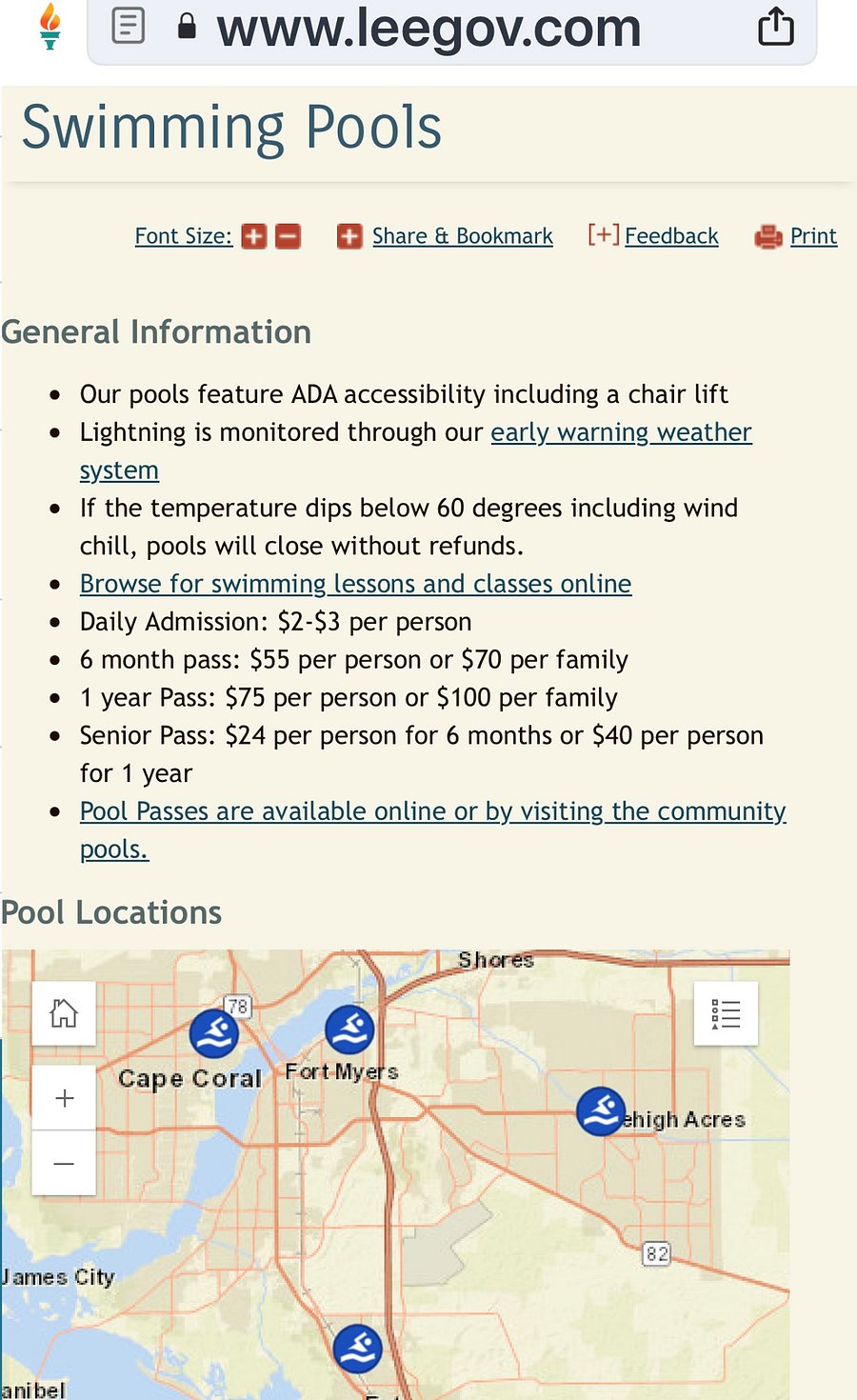 Pools in the local area