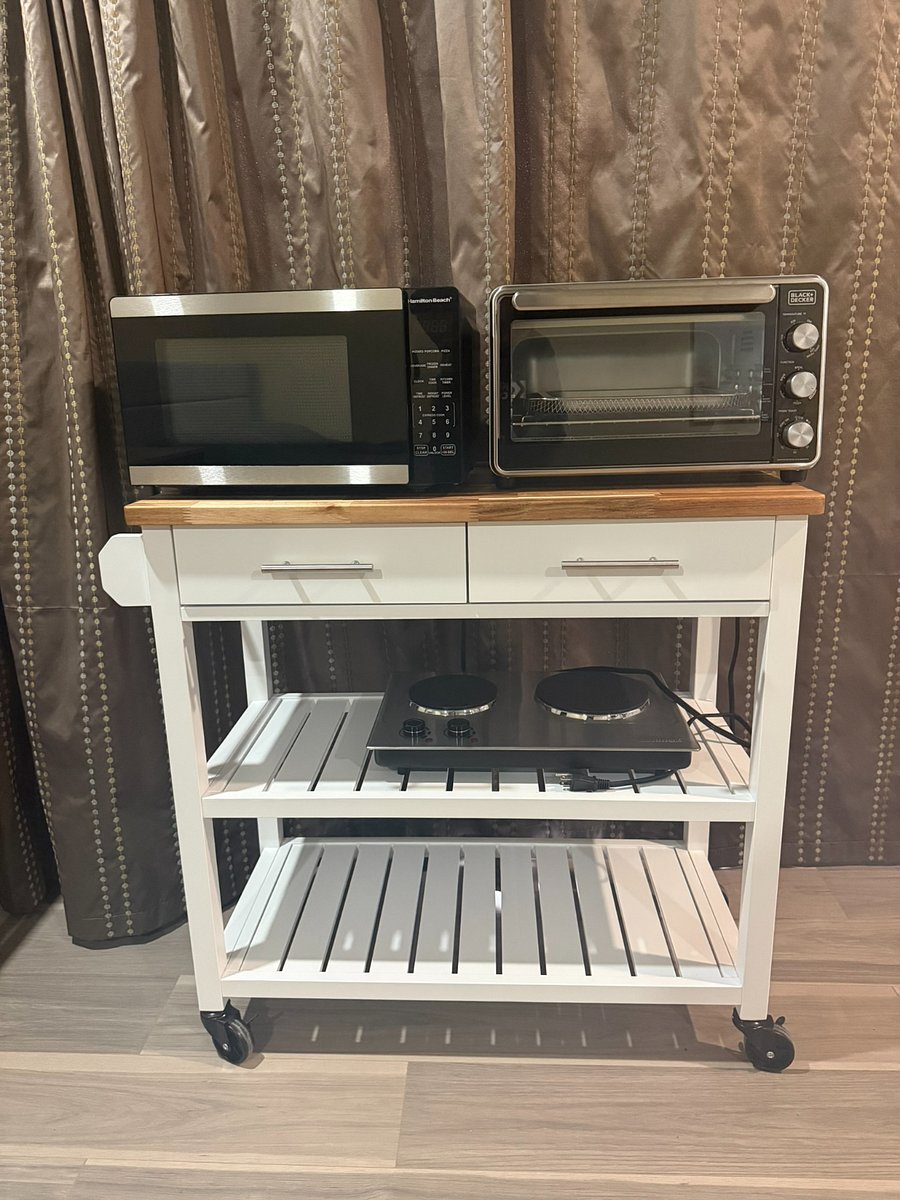 Rolling island with cooking elements - Microwave, mini oven & hot plates