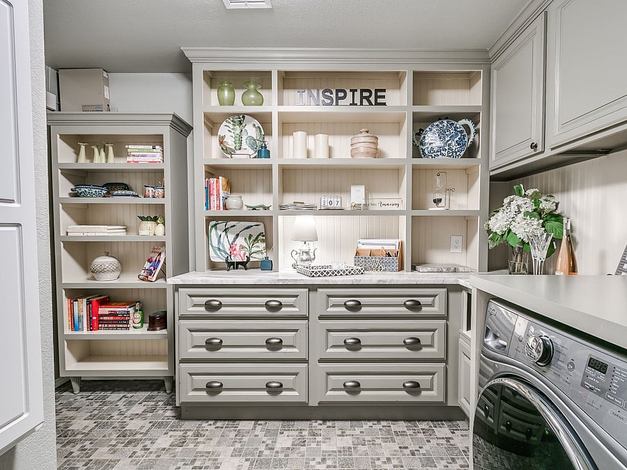 Laundry room. Supplies in cabinet above.
