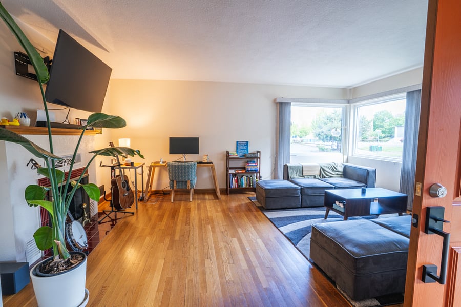 Main floor living room, with view of University of Oregon, Portland campus.
