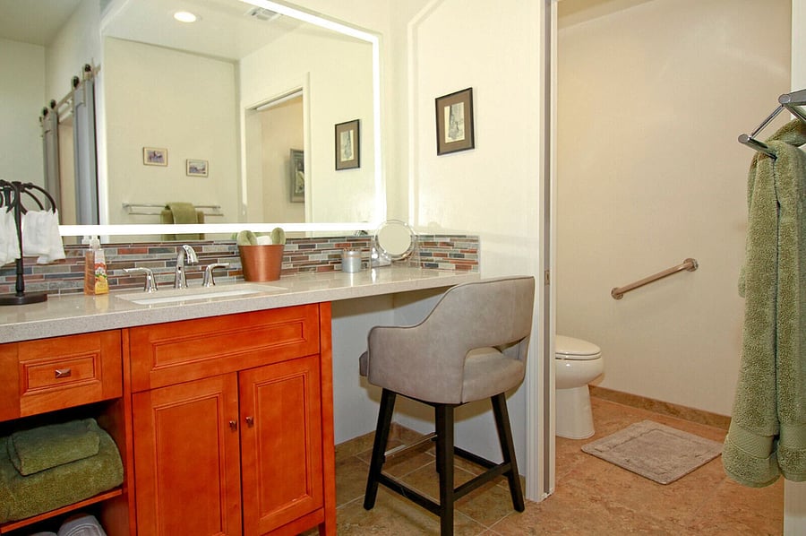 2 sink vanity in master bath, LED mirrors, towel warmer, magnification mirror. Hair dryer available