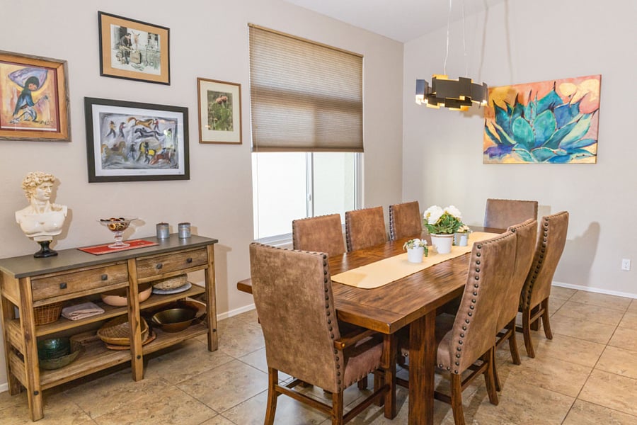 Large dining table expanded to seat up to 10 people