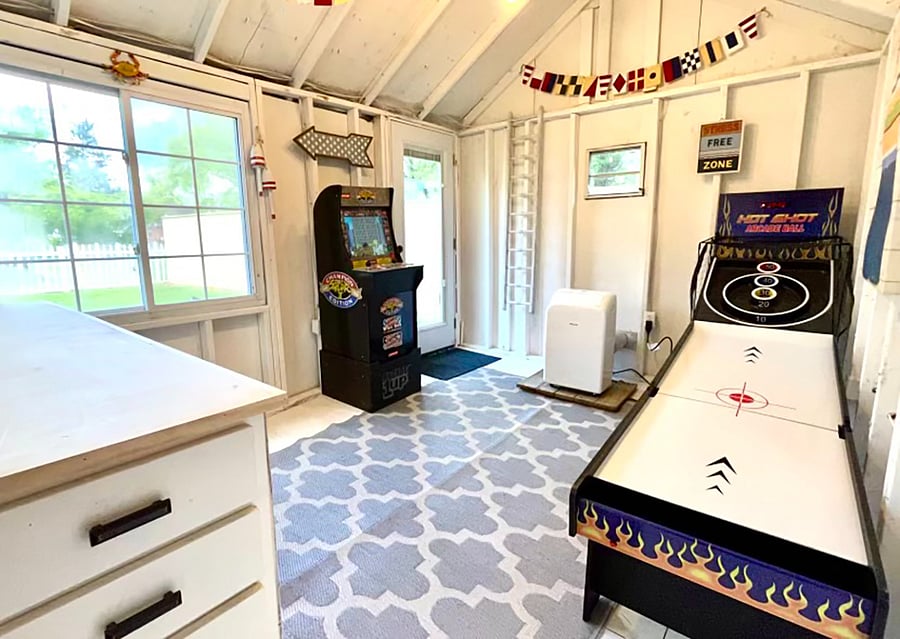 Game shed in backyard