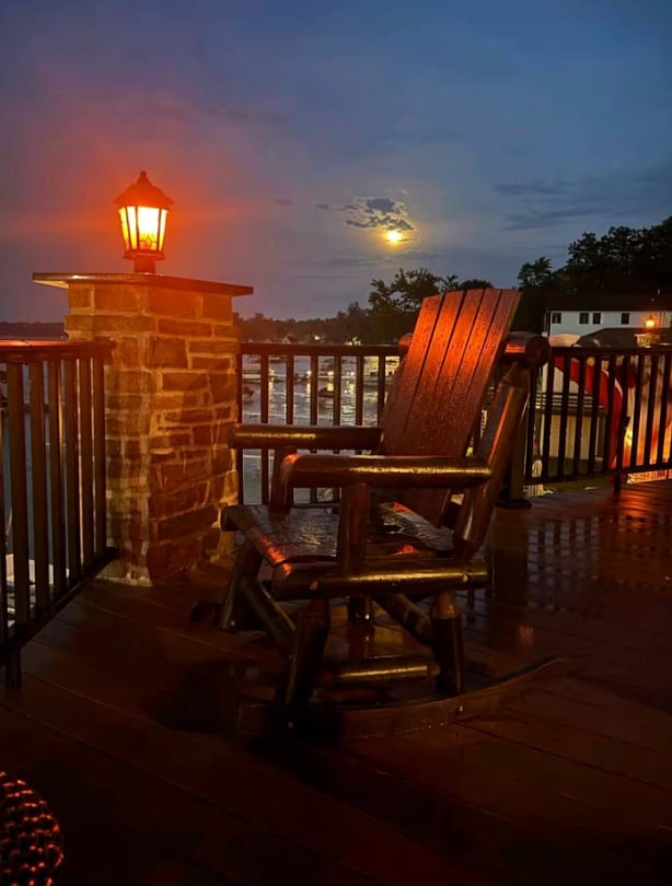 Nighttime lake views from the deck.