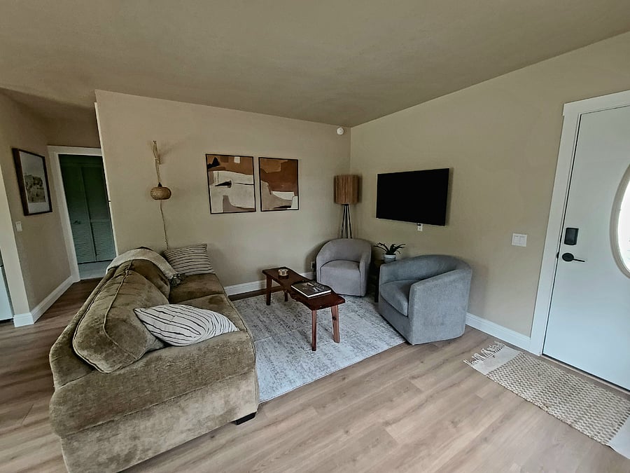 Cozy living area with pull-out sofa.