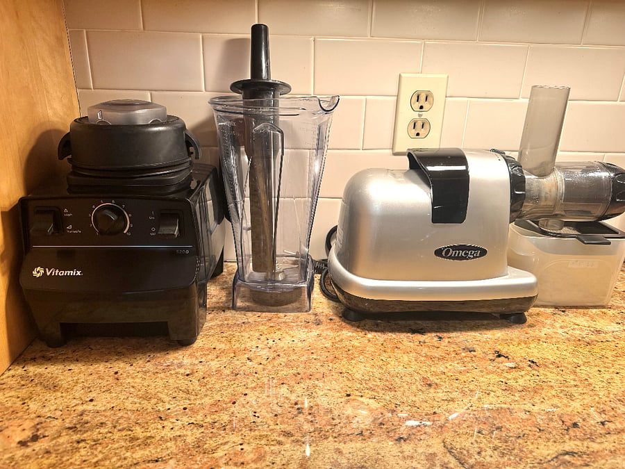 Vitamix 5200 blender and Omega juicer.