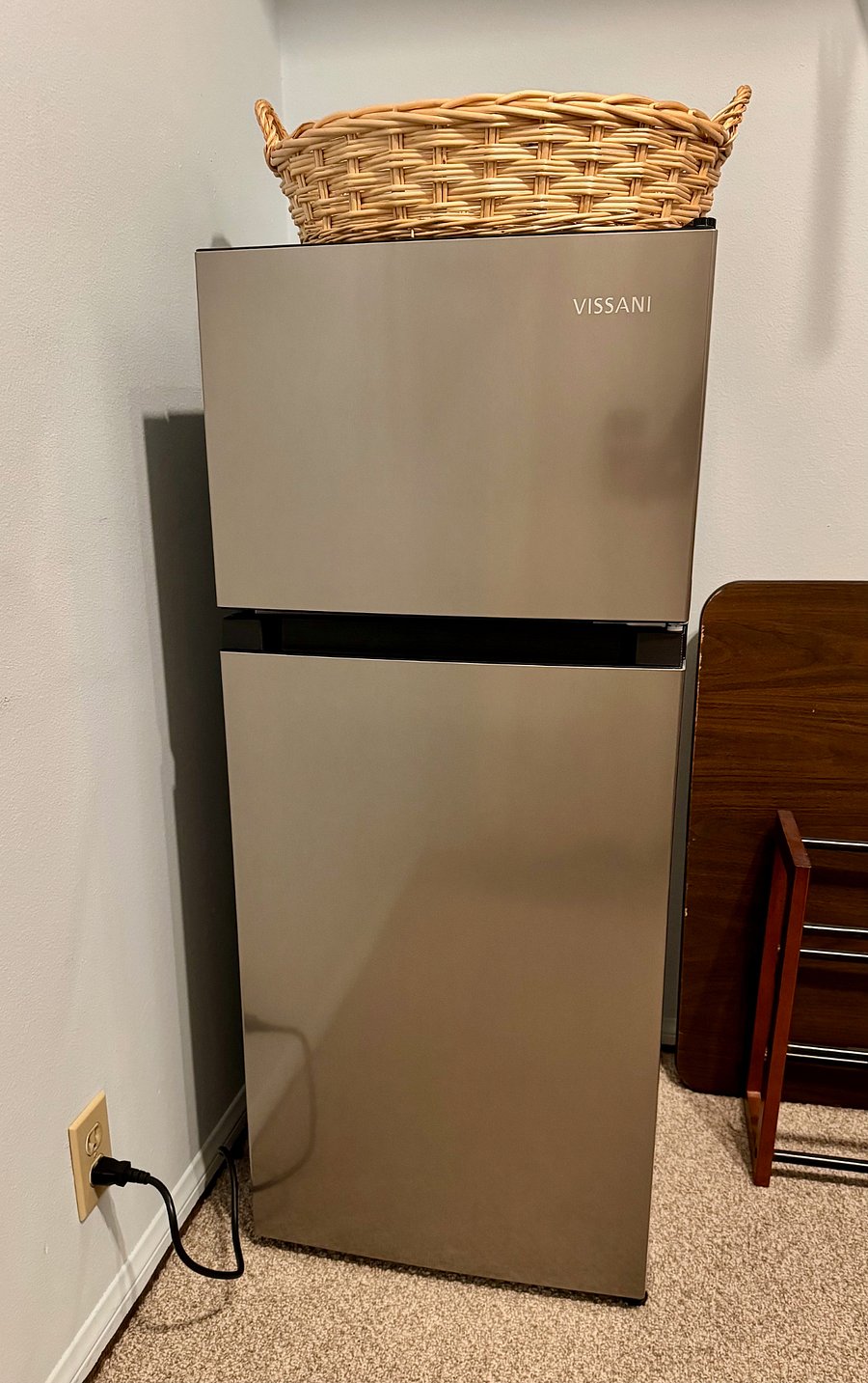 In addition to the fridge in the shared kitchen, there is a personal 4.5 cu ft refrigerator/freezer in the walk-in closet. The motor is whisper quiet.