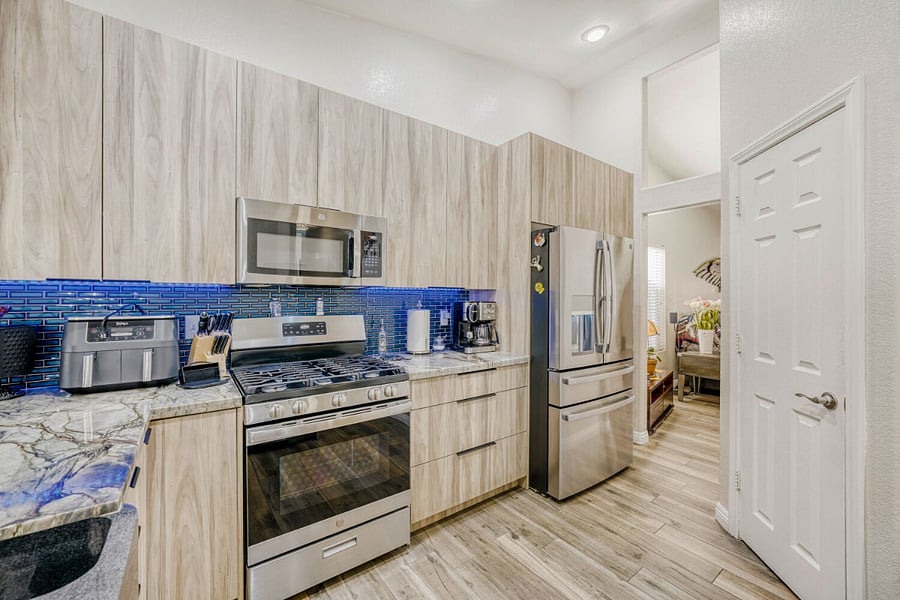 Kitchen includes air fryer and coffee maker