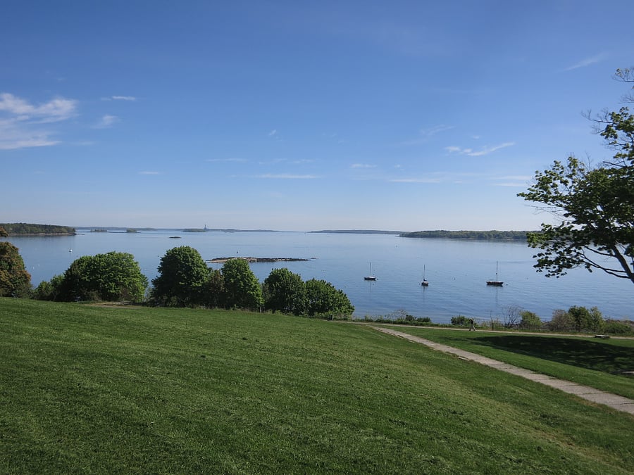 Eastern Prom park, across the street and 2 blocks east of the apartment. Pedestrian trails run along the shoreline, connecting to an entire  network.