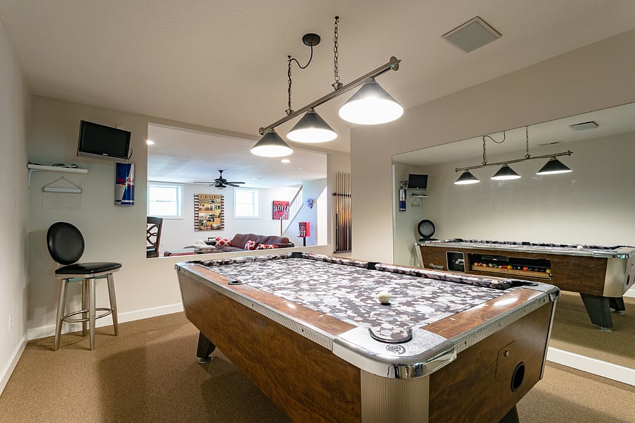 Pool table looking back into the living room