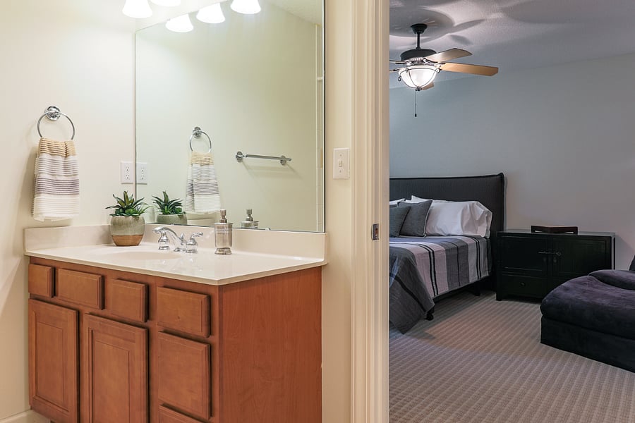 Bathroom is jack and Jill from living room and bedroom Doors can close either way