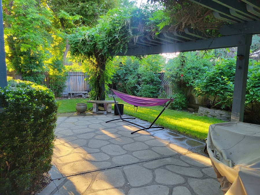 Backyard sancuary is also shared space; not pictured is a table set and bbq available for use.