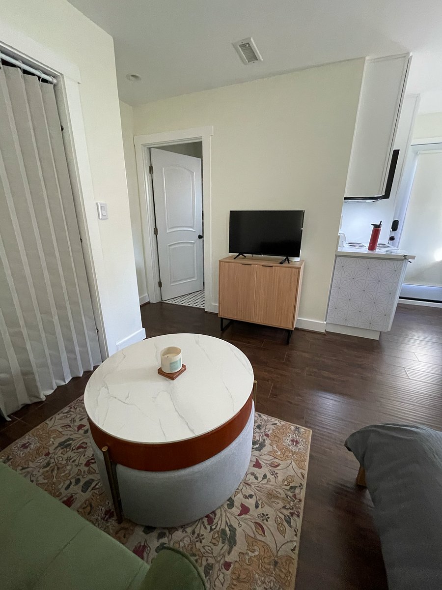 Smart TV with storage cabinet/console.