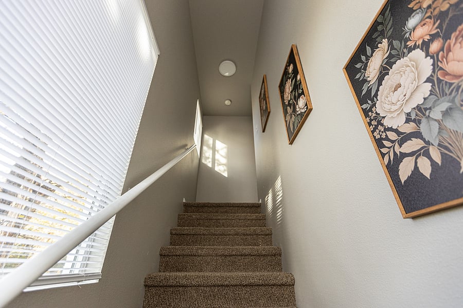 Upstairs to the bedrooms and bathrooms