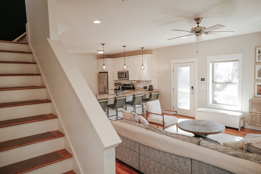 stairs leading to bedrooms/office