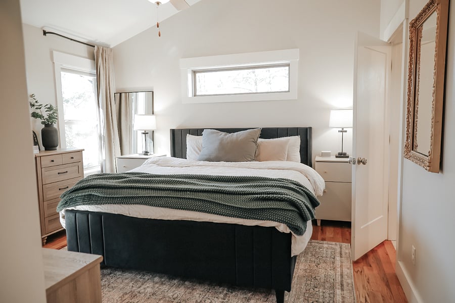master bedroom with private balcony and en-suite bathroom
