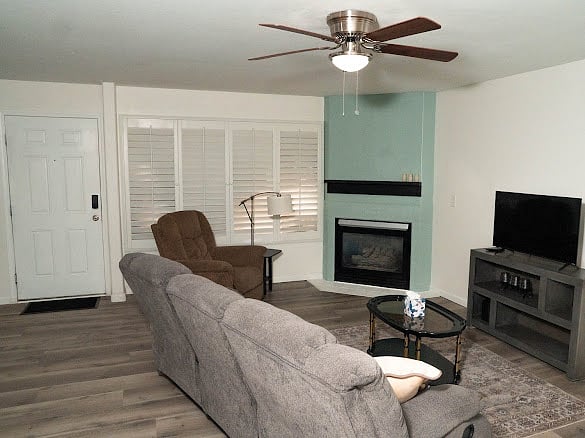 Fireplace and living room furniture