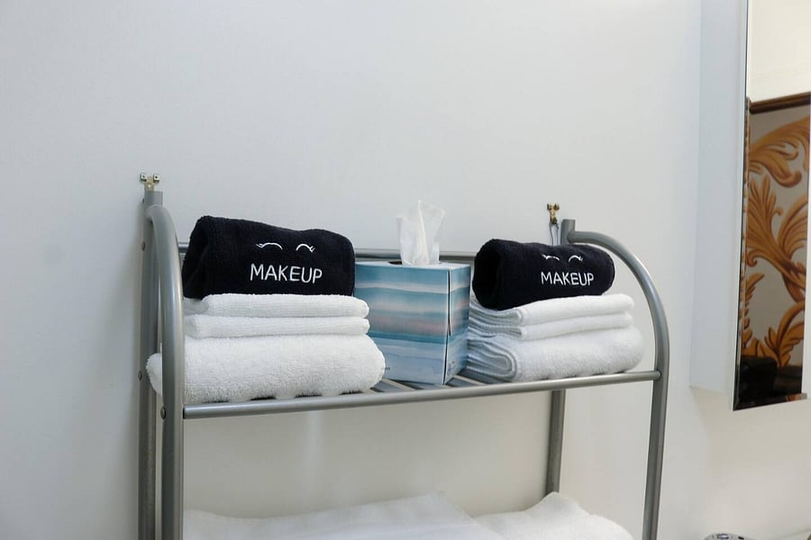 We provide special Black Washcloths for Make-up removal in addition to plenty of white fluffy towels ;)