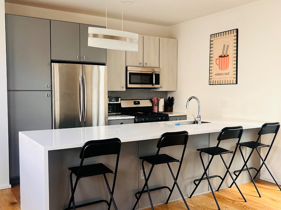 Fully stocked with dishwasher and gas range. Coffee maker is drip and k-cup.