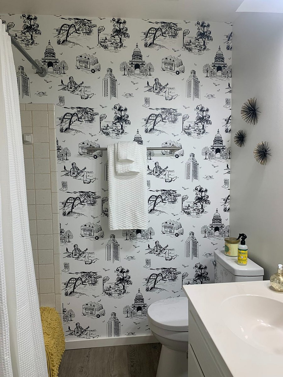 Wall paper we added in 2nd bathroom