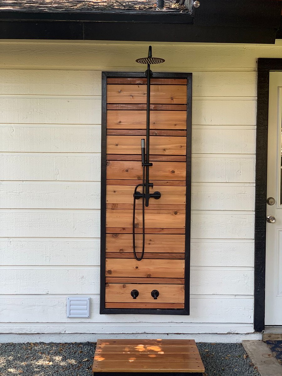 Outdoor shower for use when the weather is warm