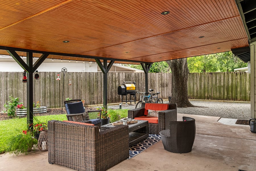 Covered patio with Alexa enabled speakers