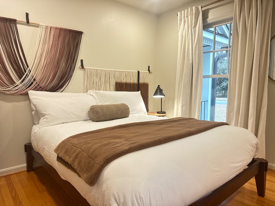 Located on the first floor, this flex room can be setup either as a yoga room or as a 6th bedroom with a queen bed.