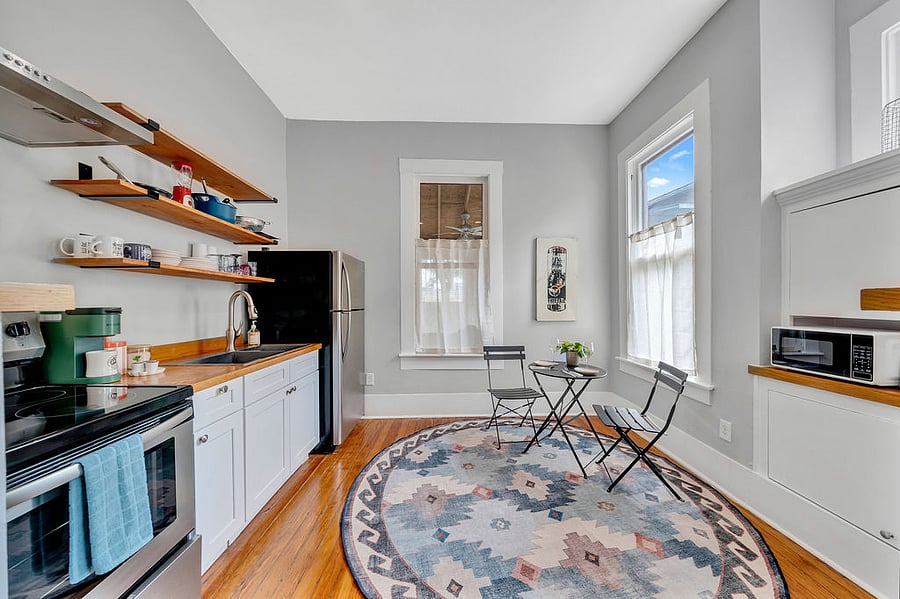 The kitchen has everything you need to cook a meal at home.