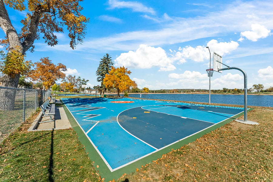 Basketball court in front of home 
