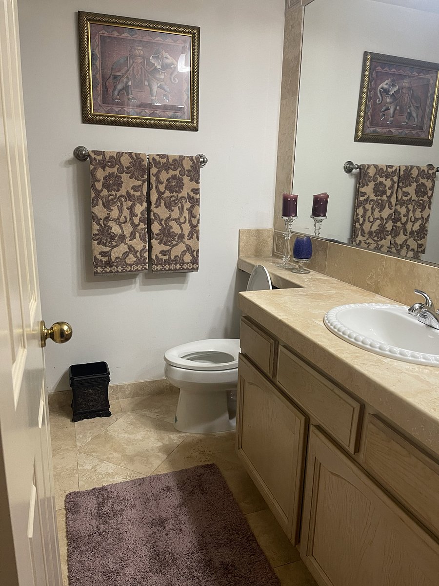 Shower with 1 sink vanity. Towels and linens included.