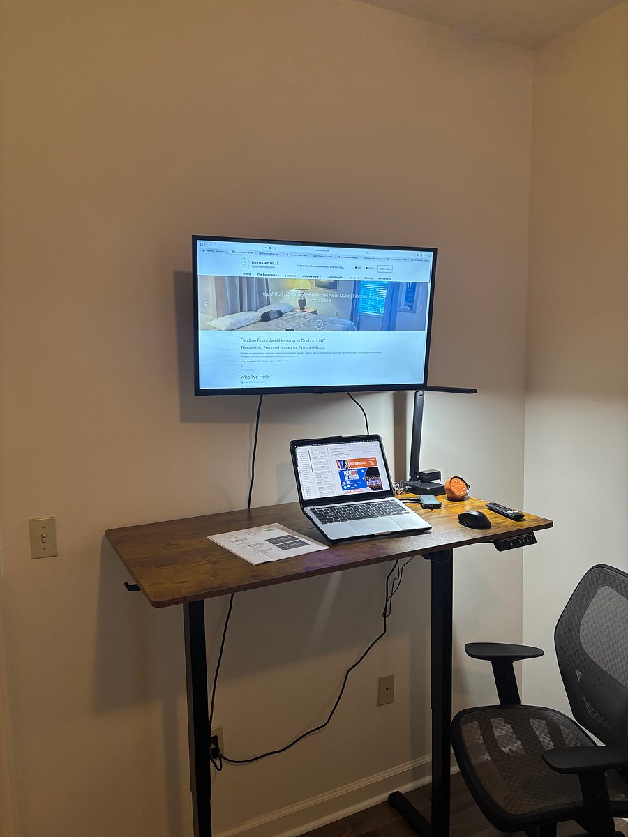 Motorized standing desk and chair, included USB-C docking hub and hdmi cable makes your work on the go a breeze. Just plugin the dock and you're working your way! 
