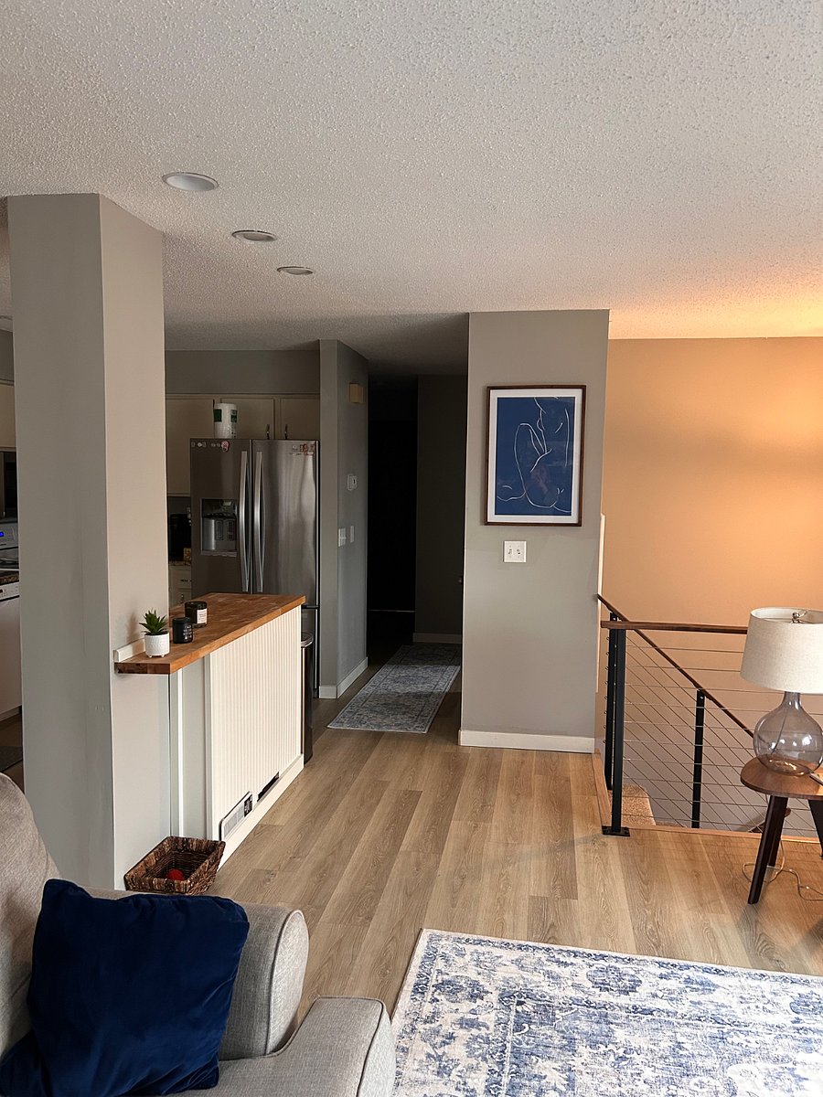 View from living room down the hallway to the 2 bedrooms.